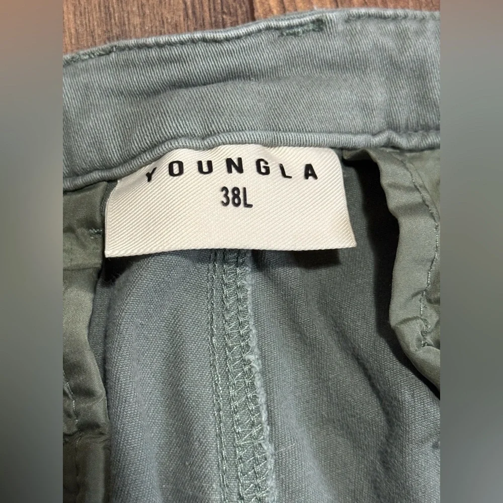 YoungLA Men's Convoy Green Cargo Pants Size 38 Long Relaxed Fit Missing Button